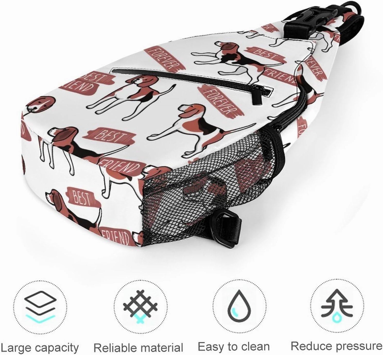 MoBlinko Funny Beagle Dogs Sling Bag for Women Cartoon Puppy Adjustable Crossbody Sling Backpack Chest Bag for Travel