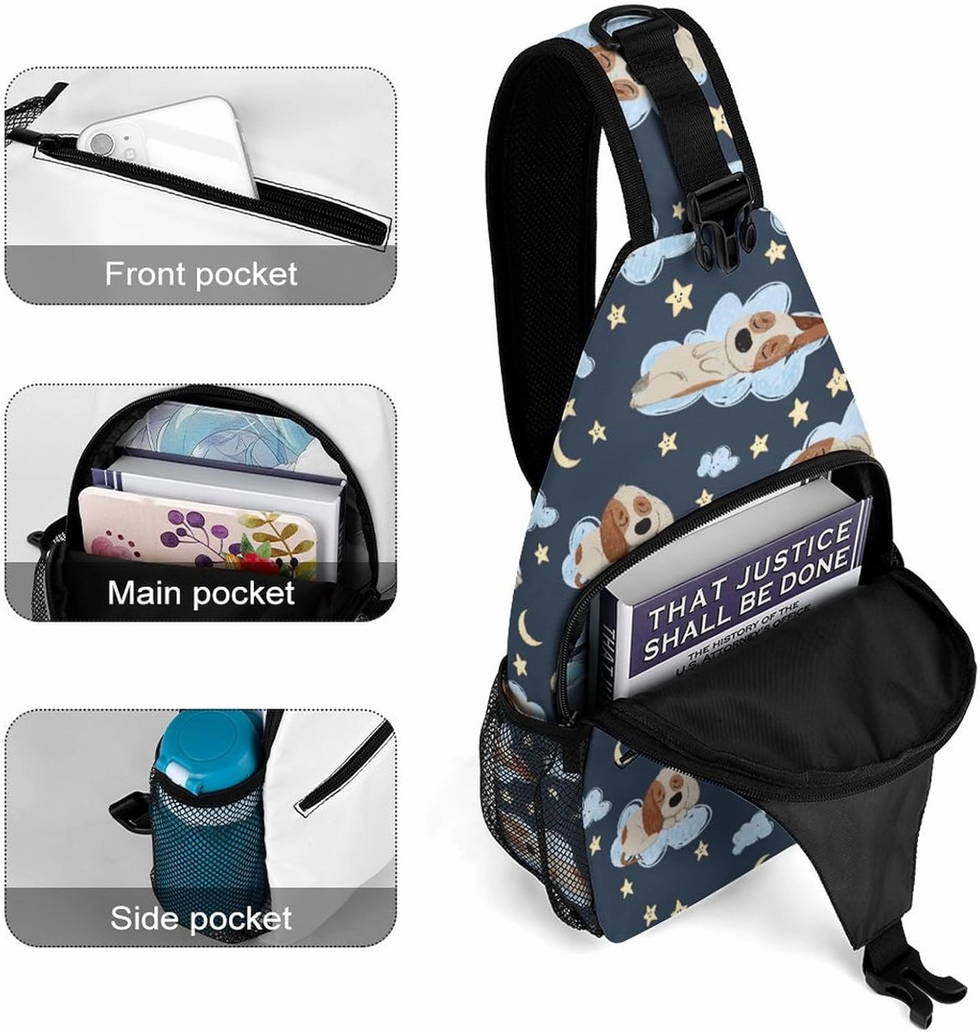 MoBlinko Funny Beagle Dogs Sling Bag for Women Cartoon Puppy Adjustable Crossbody Sling Backpack Chest Bag for Travel
