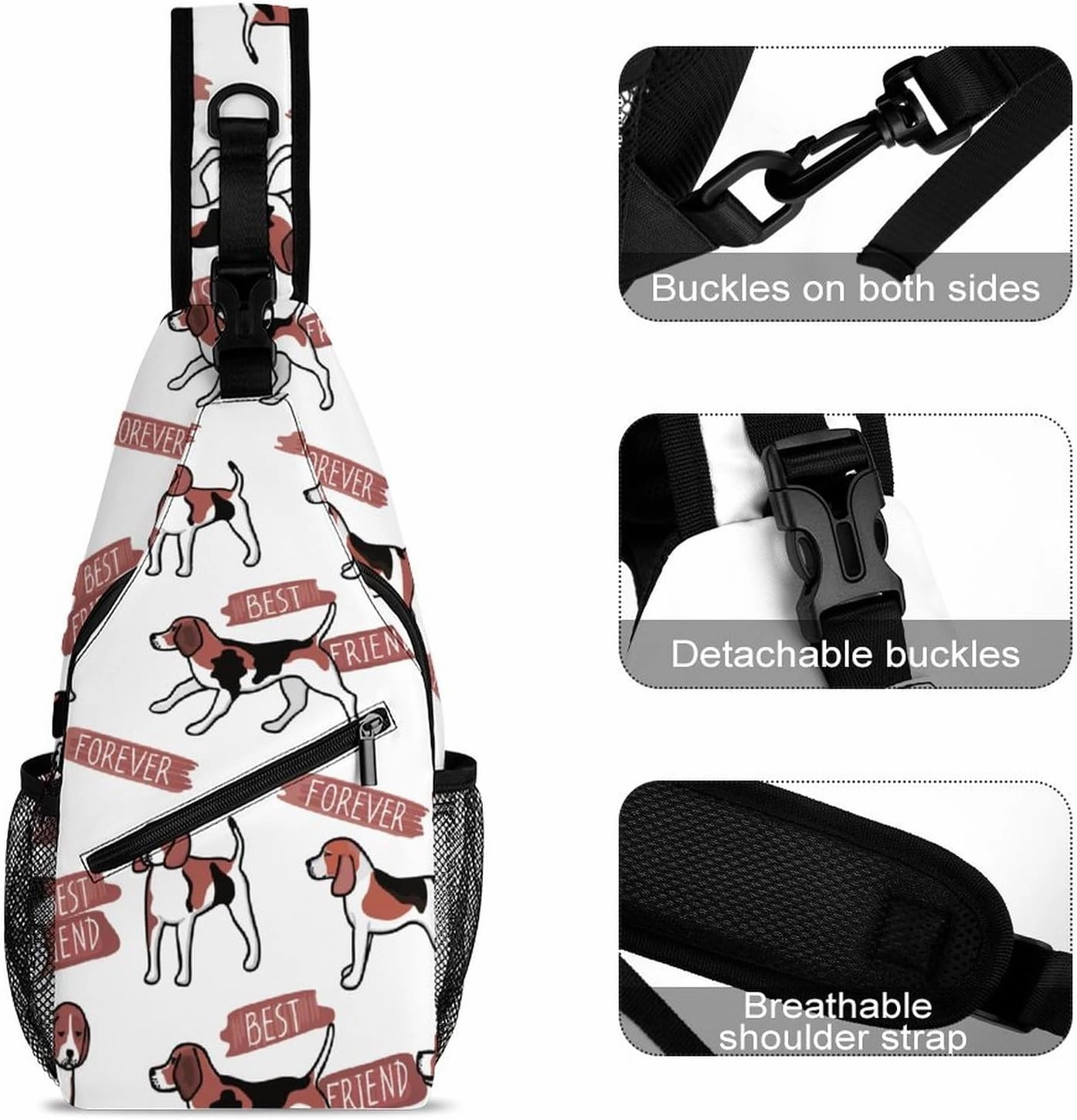 MoBlinko Funny Beagle Dogs Sling Bag for Women Cartoon Puppy Adjustable Crossbody Sling Backpack Chest Bag for Travel