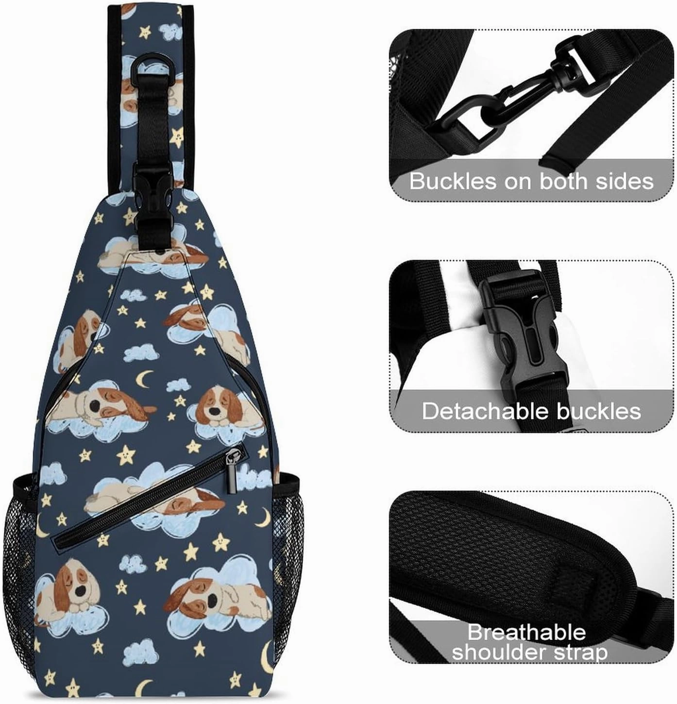 MoBlinko Funny Beagle Dogs Sling Bag for Women Cartoon Puppy Adjustable Crossbody Sling Backpack Chest Bag for Travel