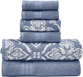 Modern Threads Amaris 6-Piece Reversible Yarn Dyed Jacquard Towel Set - Bath Towels, Hand Towels, & Washcloths - Super Absorbent & Quick Dry - 100% Combed Cotton, Denim