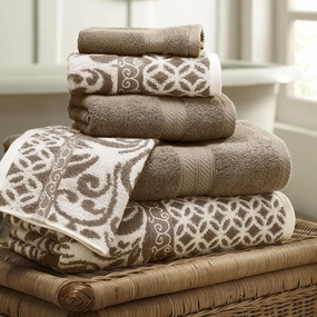 Modern Threads Trefoil Filigree 6-Piece Reversible Yarn Dyed Jacquard Towel Set - Bath Towels, Hand Towels, & Washcloths - Super Absorbent & Quick Dry - 100% Combed Cotton