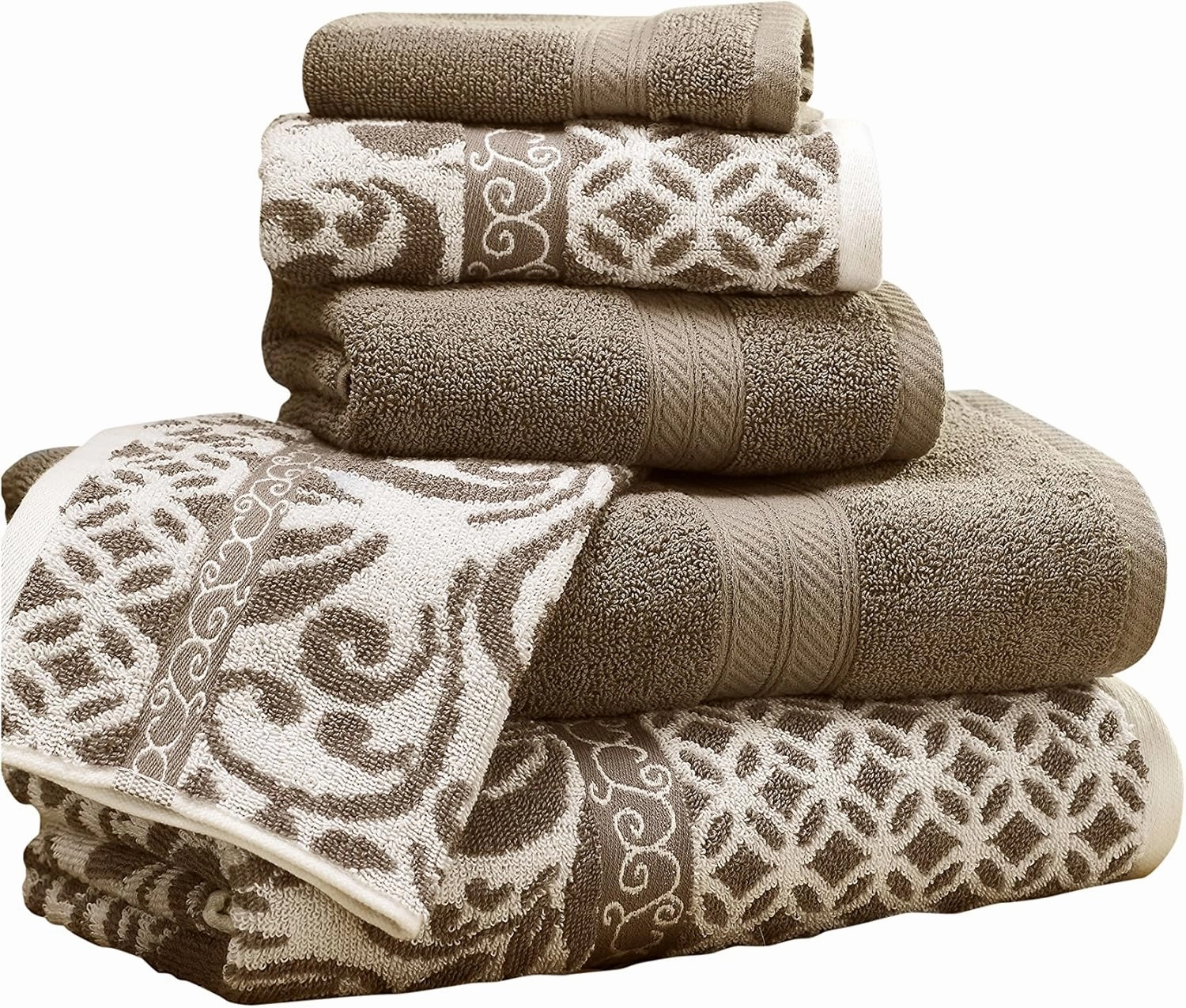 Modern Threads Trefoil Filigree 6-Piece Reversible Yarn Dyed Jacquard Towel Set - Bath Towels, Hand Towels, & Washcloths - Super Absorbent & Quick Dry - 100% Combed Cotton