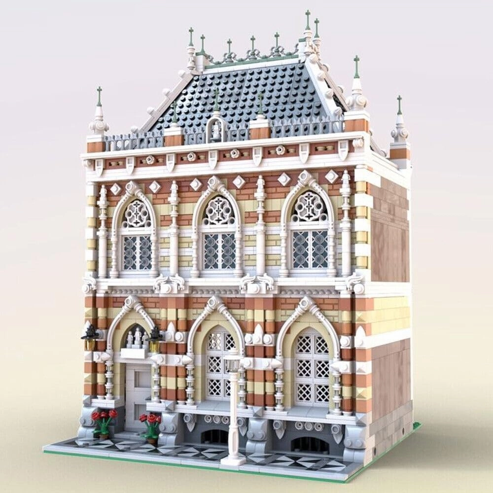 Modular Town Piano Society Building with Stained Glass Windows 3530 Pieces MOC for Age 18 