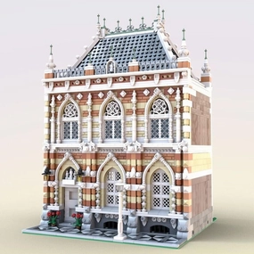 Modular Town Piano Society Building with Stained Glass Windows 3530 Pieces MOC for Age 18 