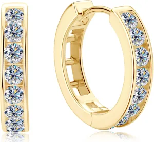 Moissanite Hoop Earrings Channel Setting Round D Color VVS1 Clarity 925 Sterling Silver Hinged Huggie Durable Hoop Earring Gifts for Women and Men