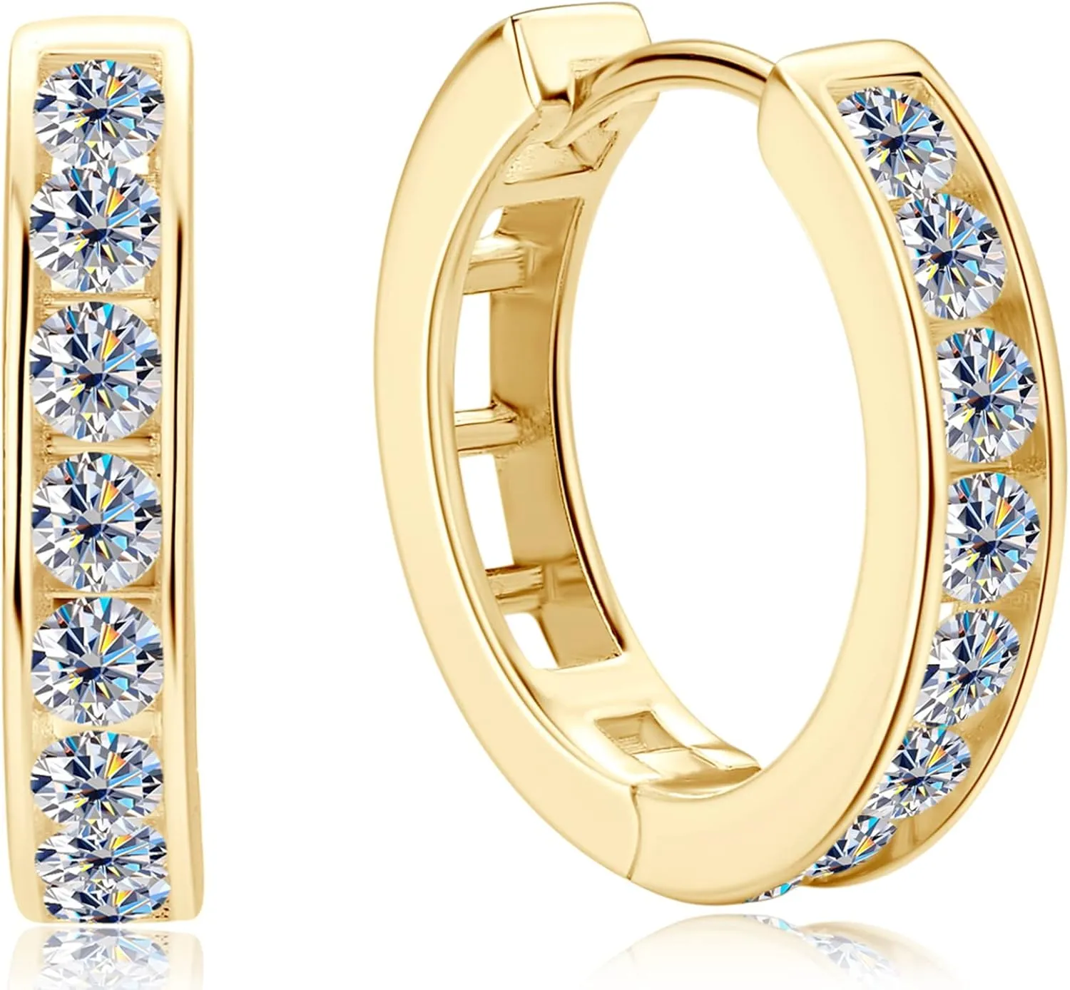 Moissanite Hoop Earrings Channel Setting Round D Color VVS1 Clarity 925 Sterling Silver Hinged Huggie Durable Hoop Earring Gifts for Women and Men