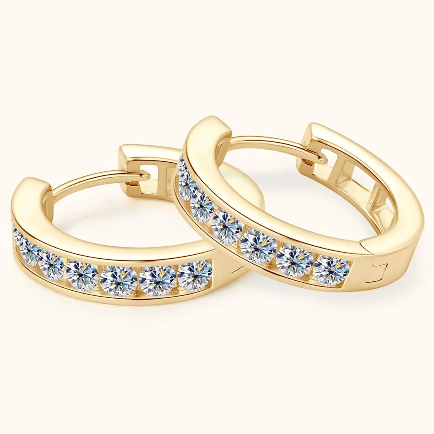 Moissanite Hoop Earrings Channel Setting Round D Color VVS1 Clarity 925 Sterling Silver Hinged Huggie Durable Hoop Earring Gifts for Women and Men