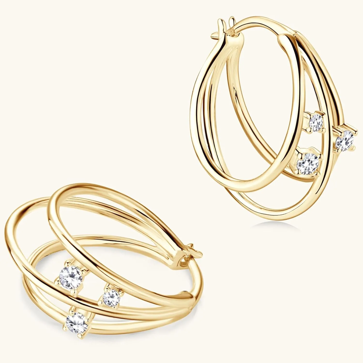 Moissanite Triple Huggie Illusion Hoop Earrings for Women D Color VVS1 Clarity 925 Sterling Silver Small Hoop Earring for Wife Birthday Jewelry Gifts