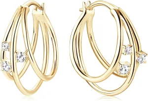 Moissanite Triple Huggie Illusion Hoop Earrings for Women D Color VVS1 Clarity 925 Sterling Silver Small Hoop Earring for Wife Birthday Jewelry Gifts