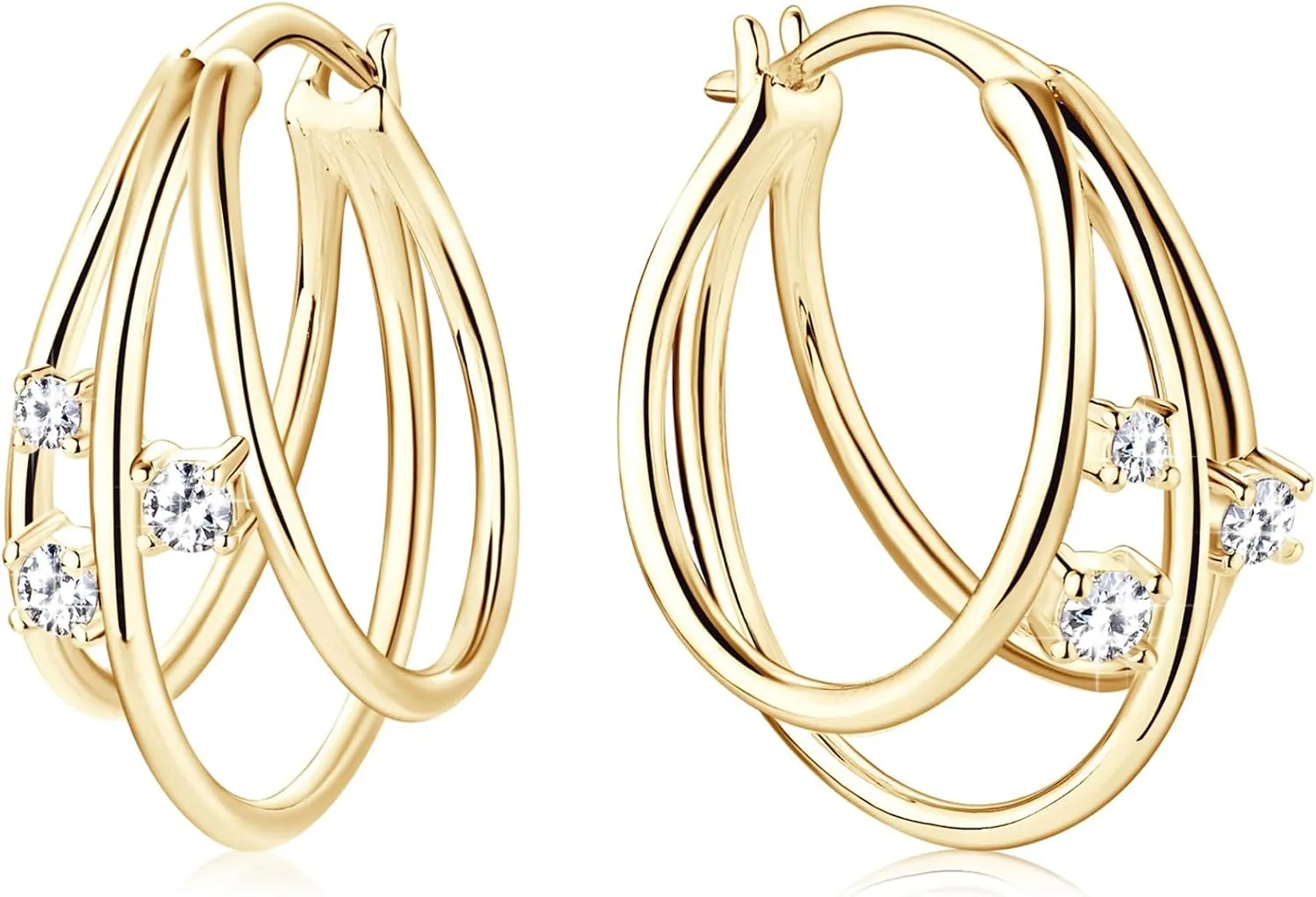 Moissanite Triple Huggie Illusion Hoop Earrings for Women D Color VVS1 Clarity 925 Sterling Silver Small Hoop Earring for Wife Birthday Jewelry Gifts