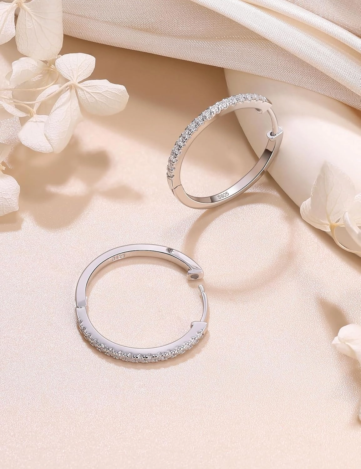 Moissanite Hoop Earrings for Women S925 Sterling Silver Channel Set 18K White Gold Plated Hypoallergenic Large Thick Huggie Loops Lightweight Moissanite Earrings 15-30mm