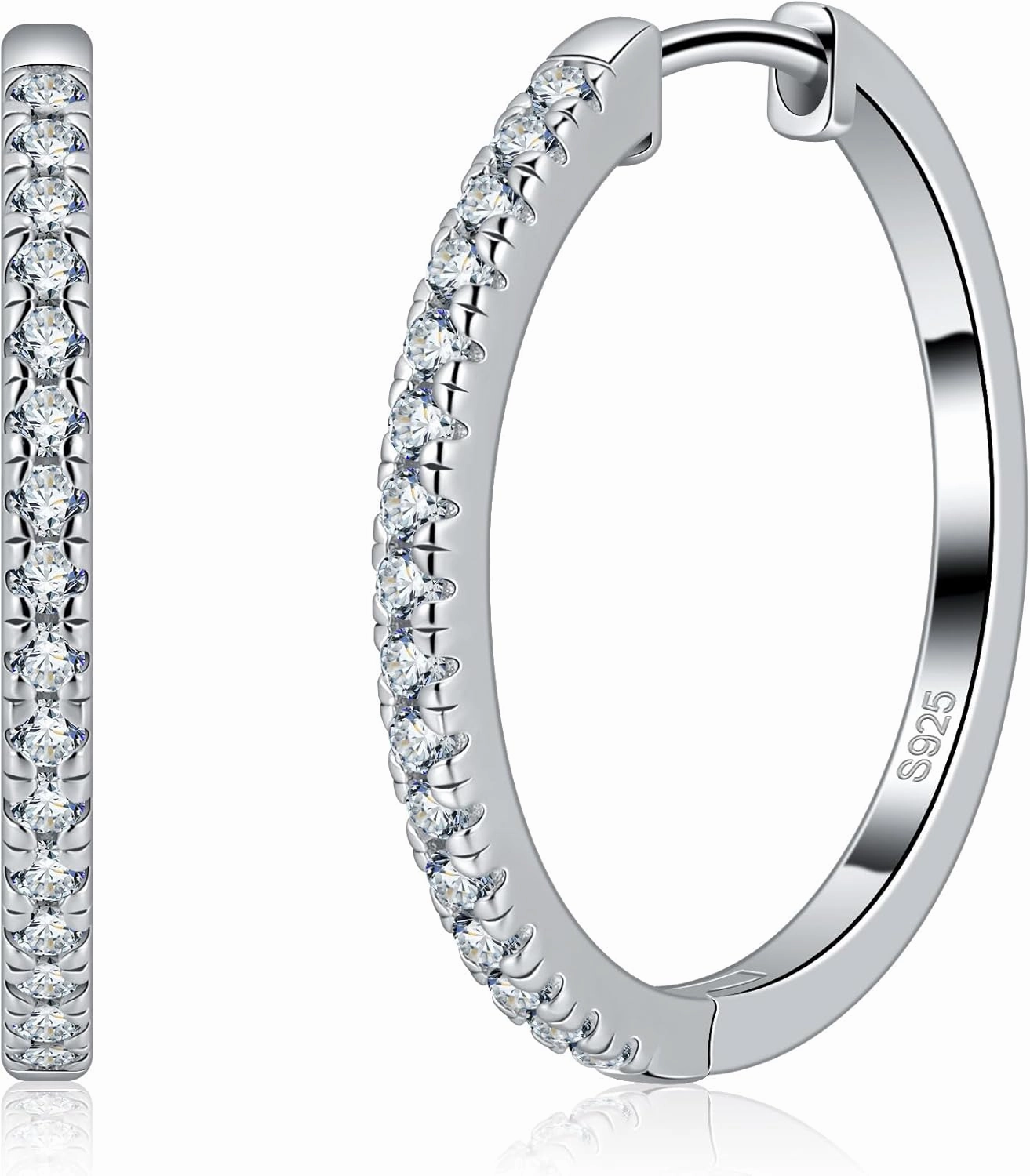Moissanite Hoop Earrings for Women S925 Sterling Silver Channel Set 18K White Gold Plated Hypoallergenic Large Thick Huggie Loops Lightweight Moissanite Earrings 15-30mm