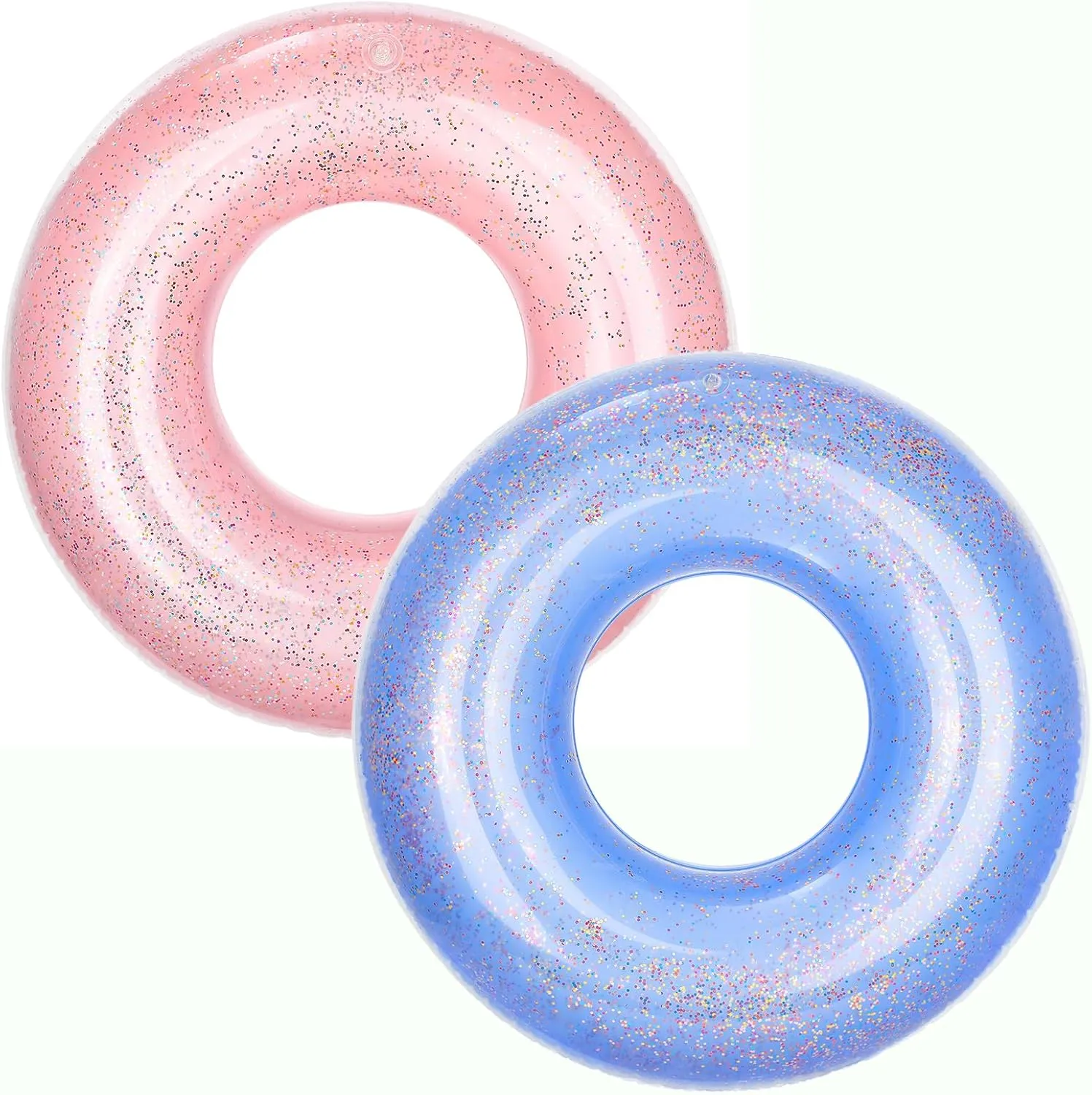 MoKo Swim Rings with Glitter, 90cm Diameter Inflatable Pool Float Swimming Pool Float Tube Round Shaped Swimming Tube Water Fun Beach Pool Toys for Summer Party for Kids Adults - Blue & Rose Gold