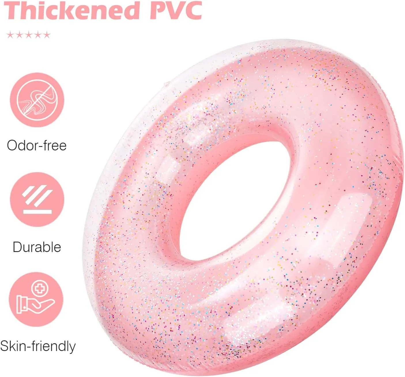 MoKo Swim Rings with Glitter, 90cm Diameter Inflatable Pool Float Swimming Pool Float Tube Round Shaped Swimming Tube Water Fun Beach Pool Toys for Summer Party for Kids Adults - Blue & Rose Gold