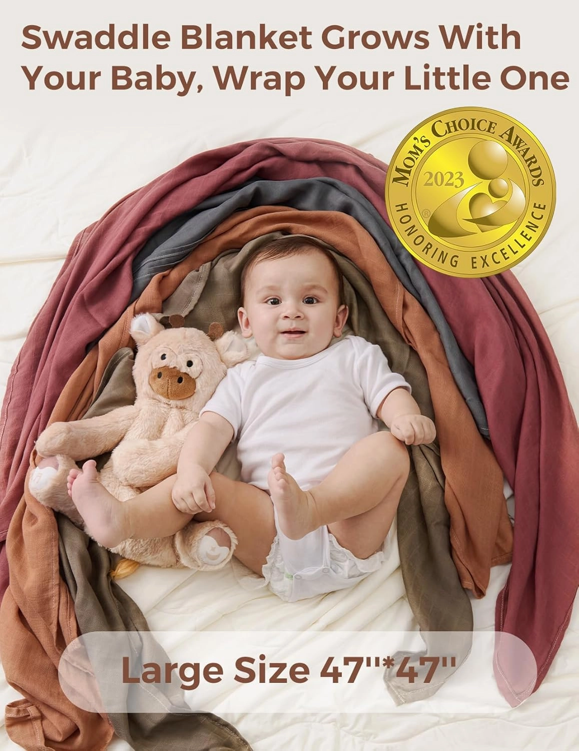 Momcozy Muslin Swaddle Blankets for Baby Boys and Girls, 4-Pack Breathable and Skin-Friendly Receiving Blanket Wrap, Baby Essentials, Registry & Gift, 47 x 47 inches