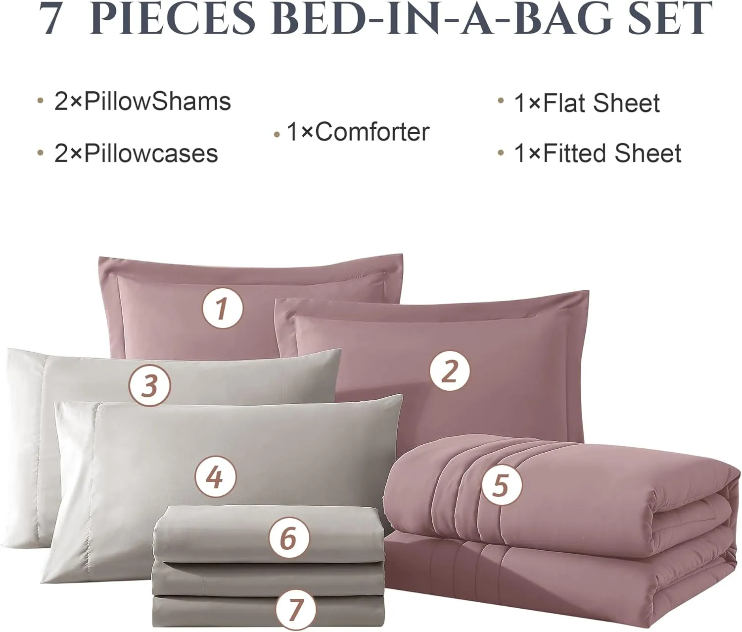 Monbix Queen Comforter Set - 7 Pieces Zephyr Bed in a Bag Queen Bedding Sets with Comforters, All Seasons Down Alternative Comforter Bed Set with Sheets,Pillowcases & Shams
