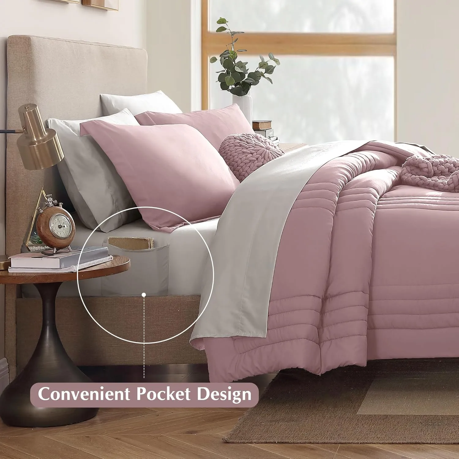 Monbix Queen Comforter Set - 7 Pieces Zephyr Bed in a Bag Queen Bedding Sets with Comforters, All Seasons Down Alternative Comforter Bed Set with Sheets,Pillowcases & Shams