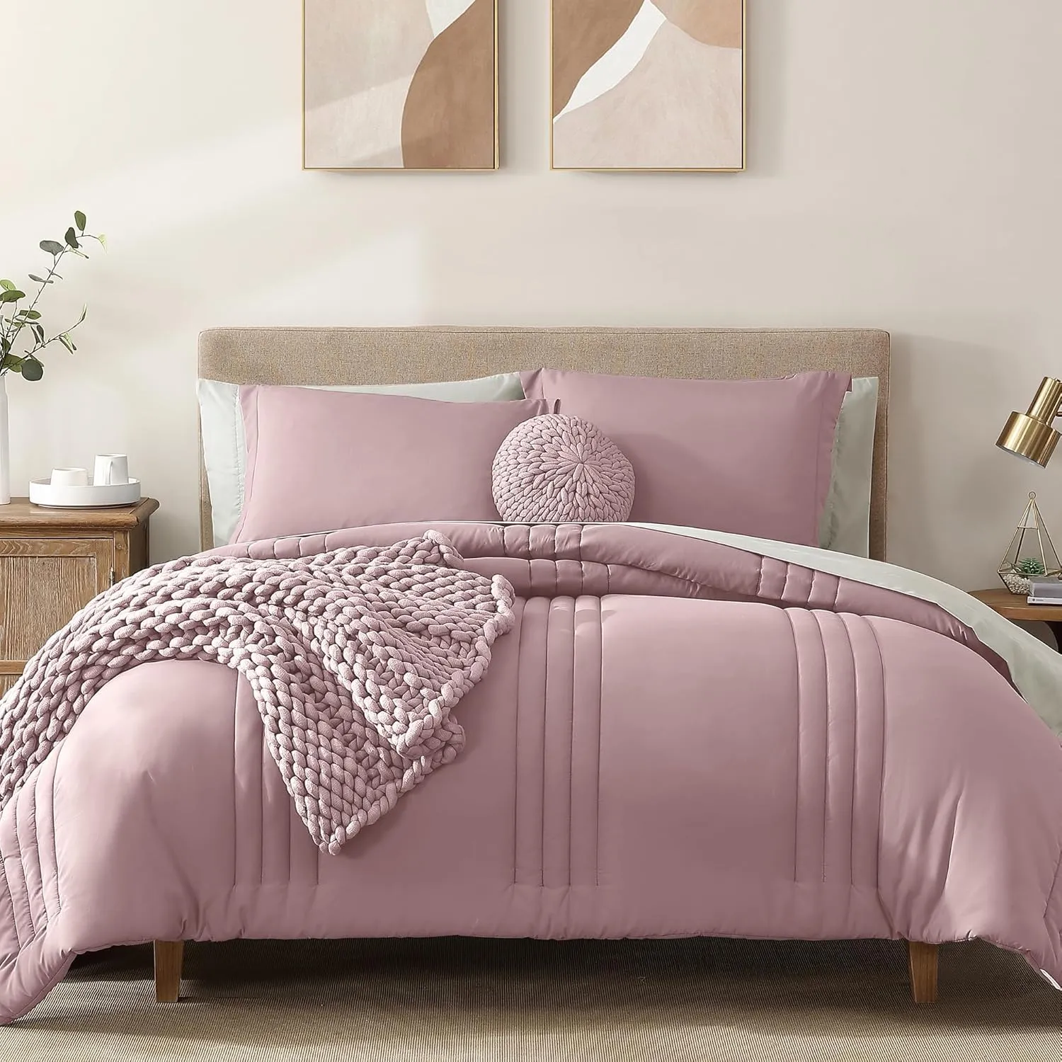 Monbix Queen Comforter Set - 7 Pieces Zephyr Bed in a Bag Queen Bedding Sets with Comforters, All Seasons Down Alternative Comforter Bed Set with Sheets,Pillowcases & Shams