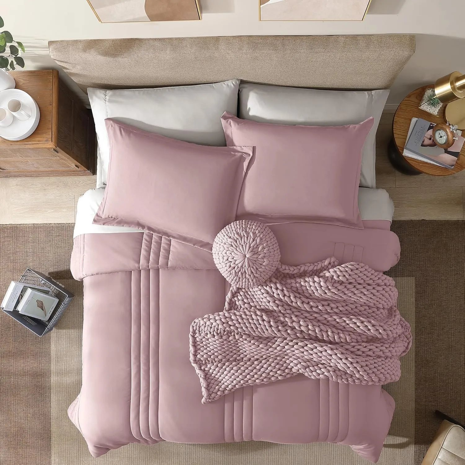 Monbix Queen Comforter Set - 7 Pieces Zephyr Bed in a Bag Queen Bedding Sets with Comforters, All Seasons Down Alternative Comforter Bed Set with Sheets,Pillowcases & Shams