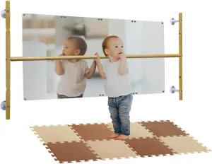 Montessori Mirror Set with 4ft Pull-Up Bar and Mat - Help Babies Build Balance, Confidence & Motor Skills | Ideal for Tummy Time, Crawling & First Steps | Safe for Home Use