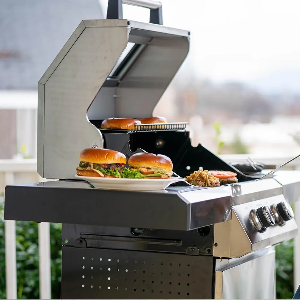 Monument Grills 14633 2-Burner Stainless Steel Liquid Propane Gas Grill with Clearview® Lid, Knob Controls with Barbecue Tool Set(2 items)