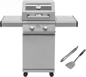 Monument Grills 14633 2-Burner Stainless Steel Liquid Propane Gas Grill with Clearview® Lid, Knob Controls with Barbecue Tool Set(2 items)
