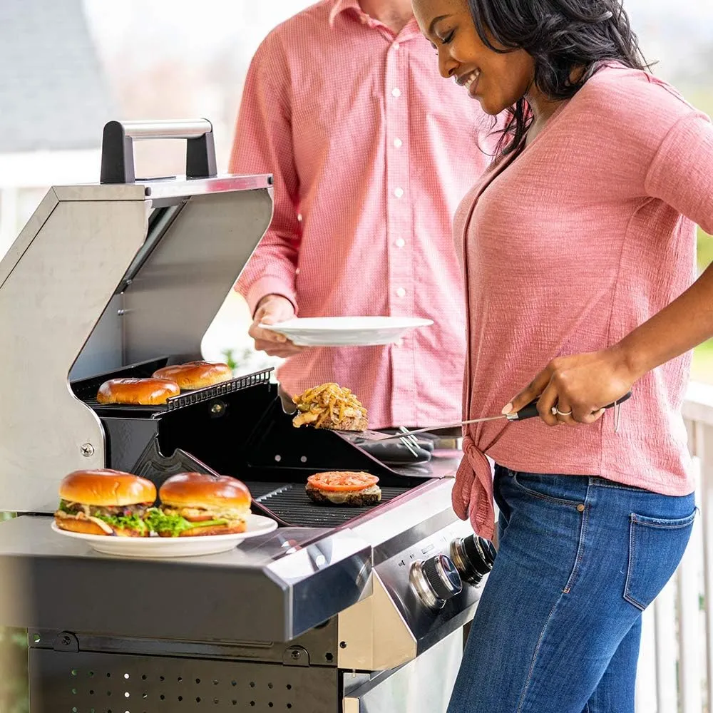 Monument Grills 14633 2-Burner Stainless Steel Liquid Propane Gas Grill with Clearview® Lid, Knob Controls with Barbecue Tool Set(2 items)