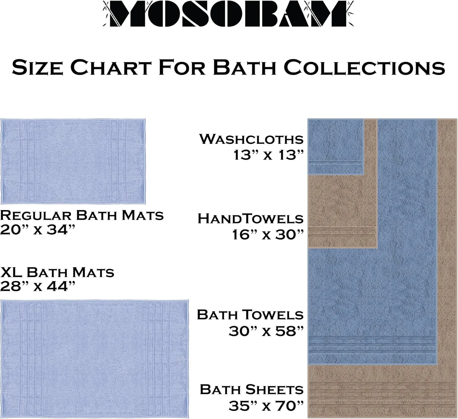 Mosobam Luxury Turkish Towels Set of 8 Washcloths 13X13 Allure Blue 700 GSM Bamboo Viscose & Aegean Turkish Combed Cotton