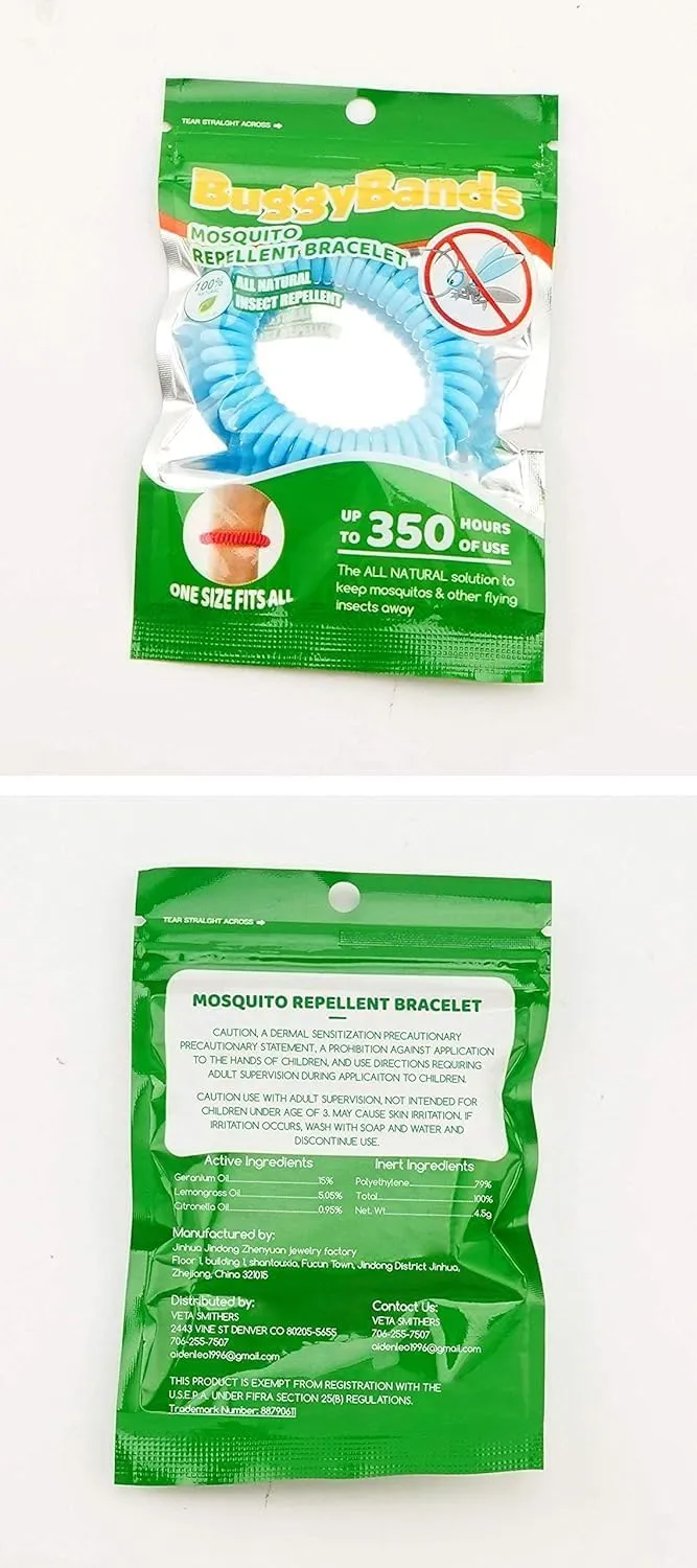 Mosquito Bracelets, 60 Pack Individually Wrapped, DEET Free, Natural and Waterproof Band