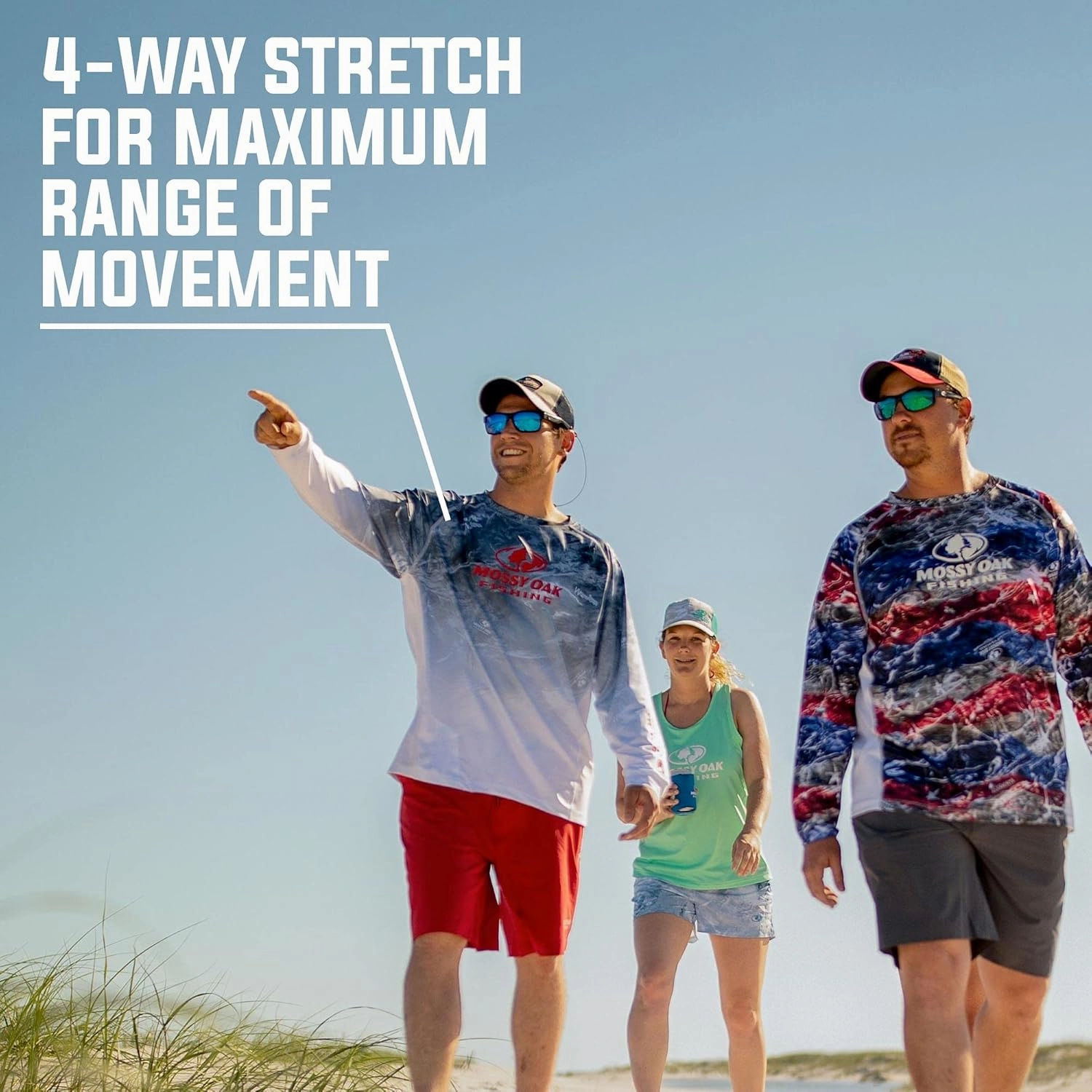 Mossy Oak Men's Patriotic Fishing Shirts Long Sleeve with Sun Protection