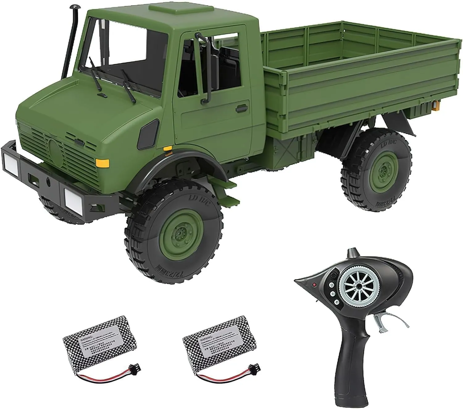 Mostop RC Military Truck 4x4 Road Remote Control Car - 1/12 Scale Remote Control Truck 4WD All Terrain Rock Army Transport Vehicle with 2 Rechargeable Batteries - RC Military Vehicle with LED Light