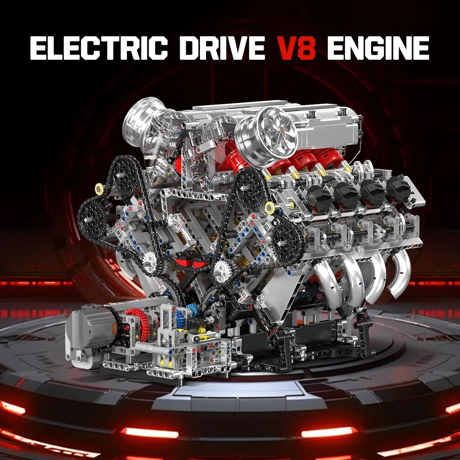 Mould King V8 Engine Building Blocks Sets, V8 Engine Model Kit That Works, MOC Engineering Model Building Kit with Battery and Motor, STEM Toys for Kids, 2718 PCS Building Kits for Adults, Sliver