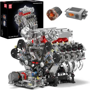 Mould King V8 Engine Building Blocks Sets, V8 Engine Model Kit That Works, MOC Engineering Model Building Kit with Battery and Motor, STEM Toys for Kids, 2718 PCS Building Kits for Adults, Sliver