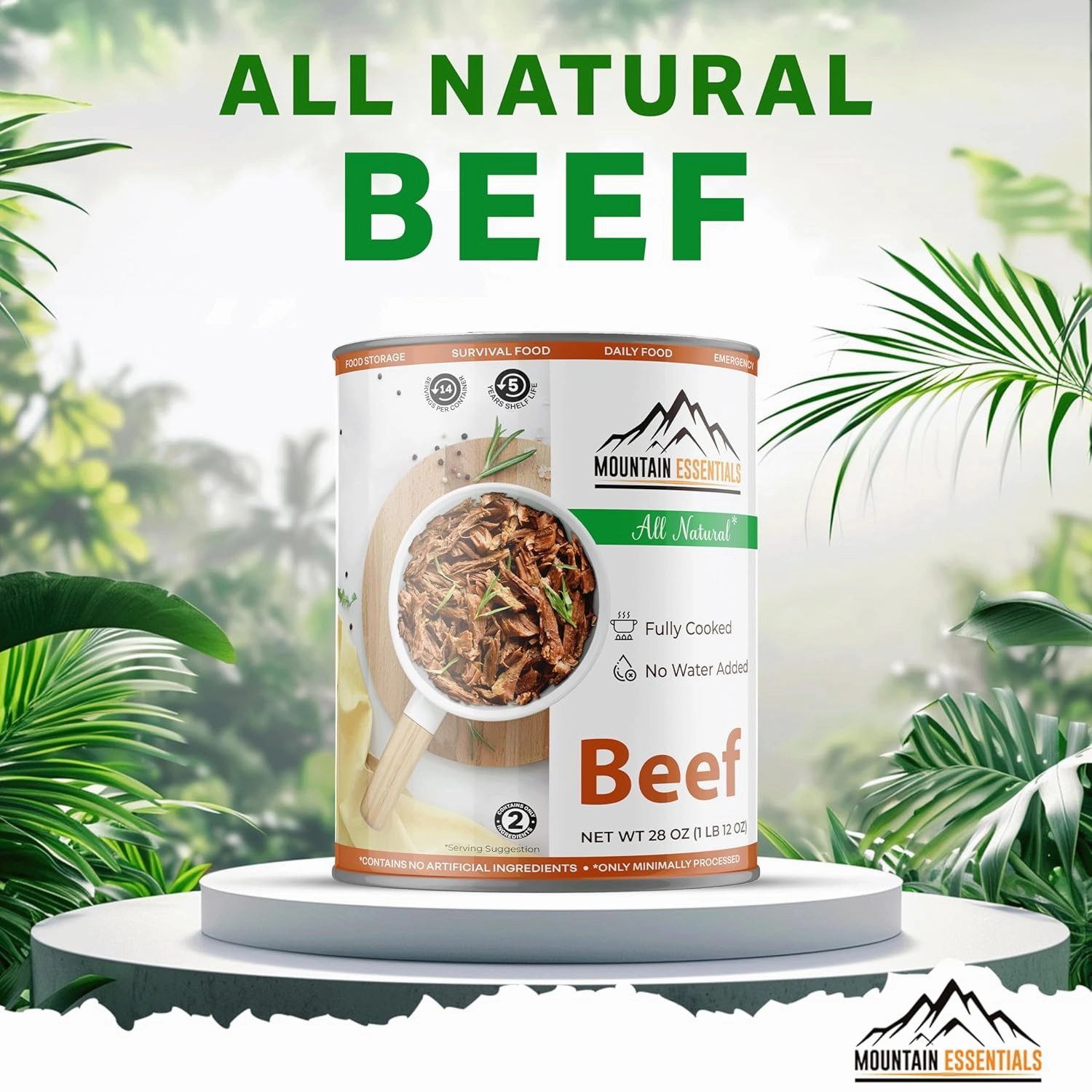 MOUNTAIN ESSENTIALS All Natural Fully Cooked Ready to Eat Canned Beef 28 Oz Gluten Free | No Carbs | No Water Added | No Artificial Ingredients Daily Survival & Emergency Food For Camping Pack of 6
