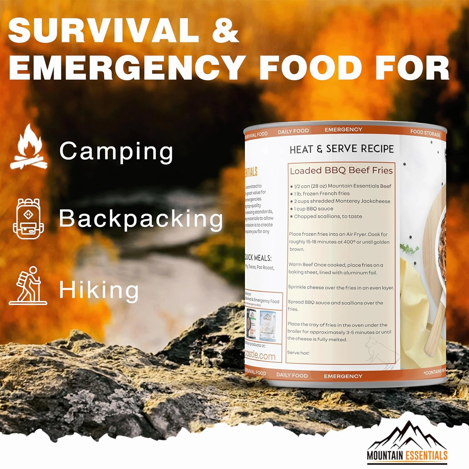 MOUNTAIN ESSENTIALS All Natural Fully Cooked Ready to Eat Canned Beef 28 Oz Gluten Free | No Carbs | No Water Added | No Artificial Ingredients Daily Survival & Emergency Food For Camping Pack of 6