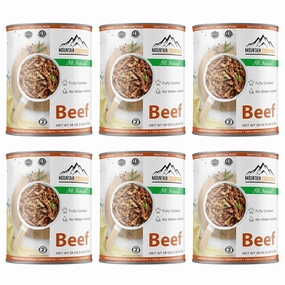 MOUNTAIN ESSENTIALS All Natural Fully Cooked Ready to Eat Canned Beef 28 Oz Gluten Free | No Carbs | No Water Added | No Artificial Ingredients Daily Survival & Emergency Food For Camping Pack of 6