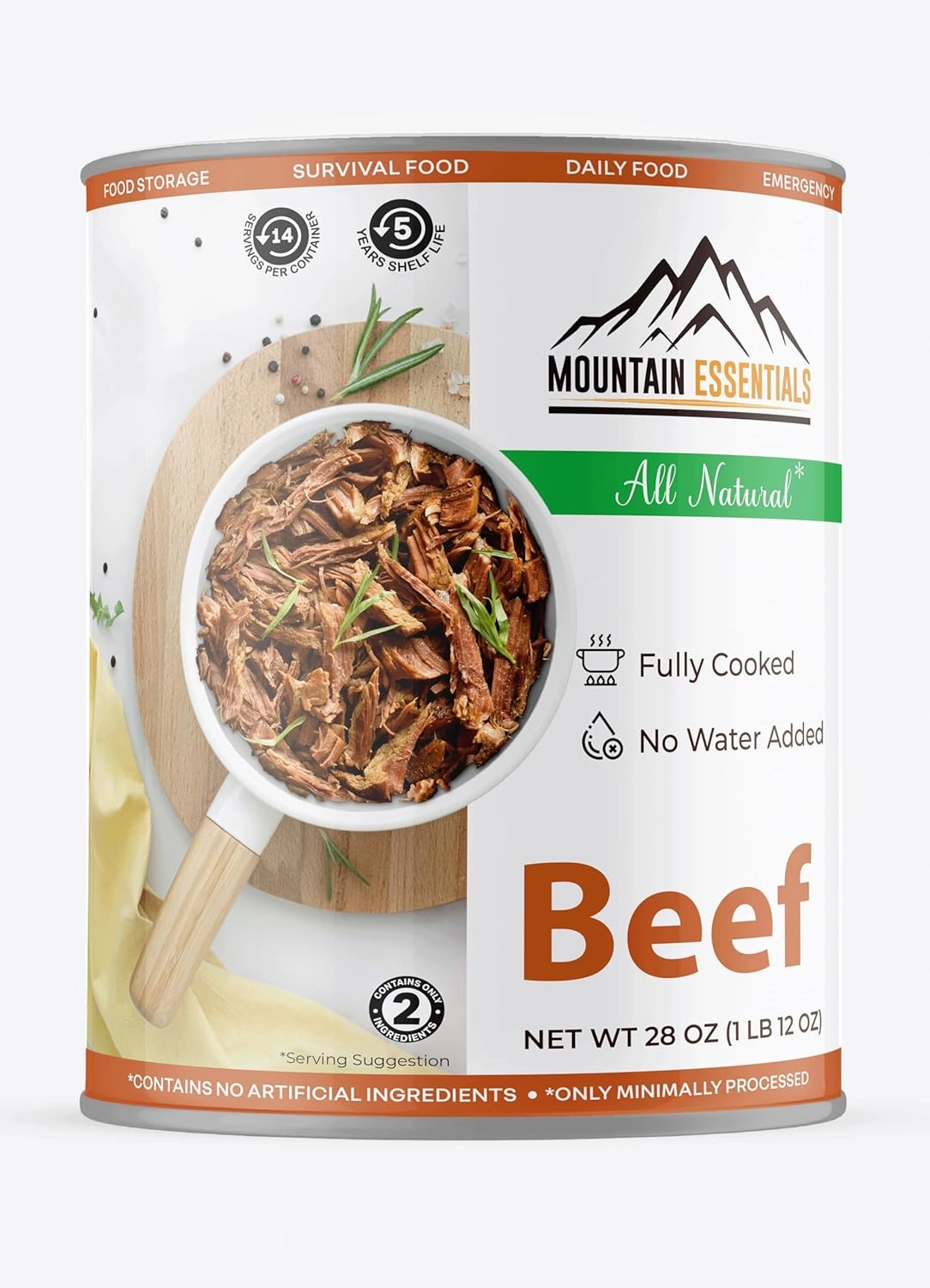 MOUNTAIN ESSENTIALS All Natural Fully Cooked Ready to Eat Canned Beef 28 Oz Gluten Free | No Carbs | No Water Added | No Artificial Ingredients Daily Survival & Emergency Food For Camping Pack of 6