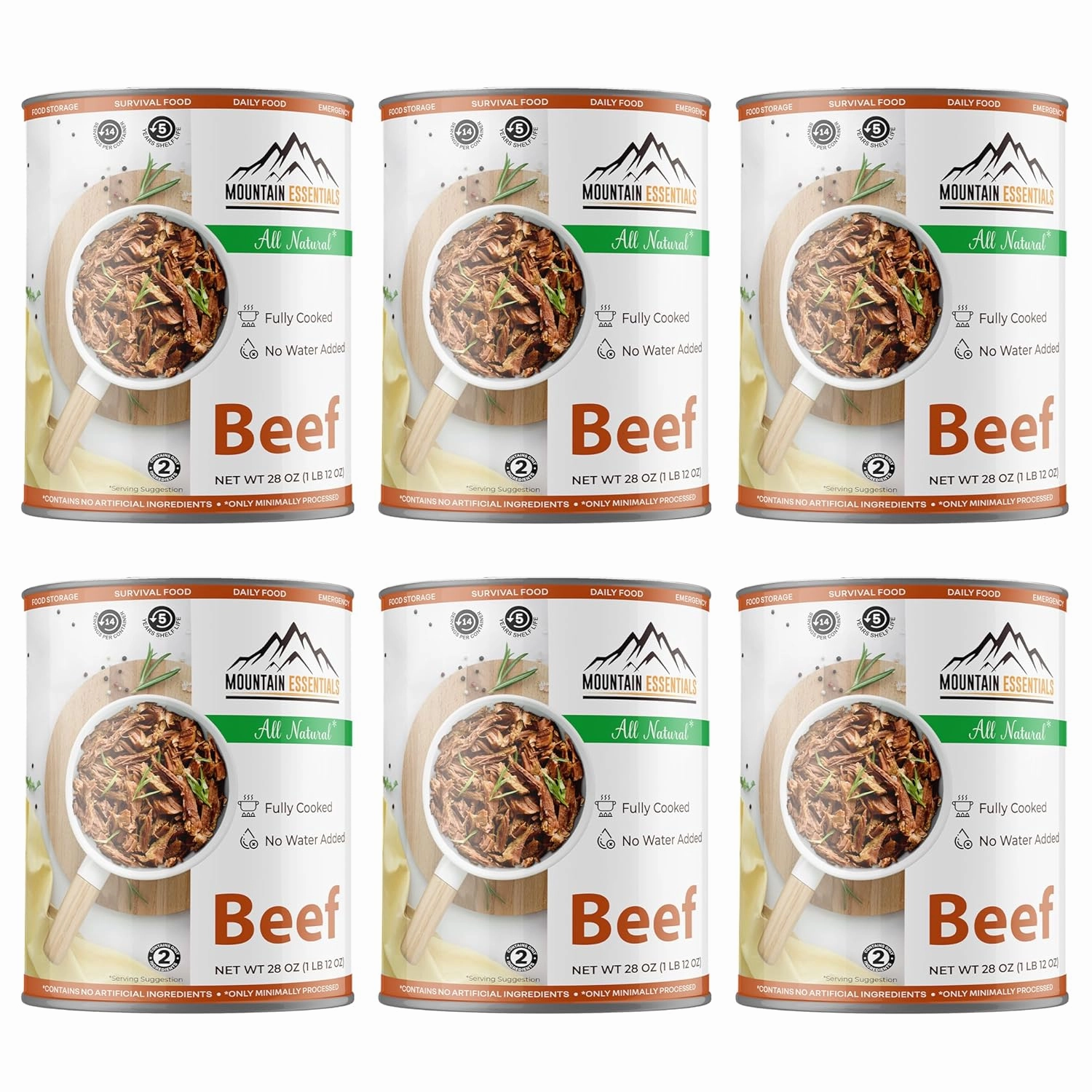 MOUNTAIN ESSENTIALS All Natural Fully Cooked Ready to Eat Canned Beef 28 Oz Gluten Free | No Carbs | No Water Added | No Artificial Ingredients Daily Survival & Emergency Food For Camping Pack of 6