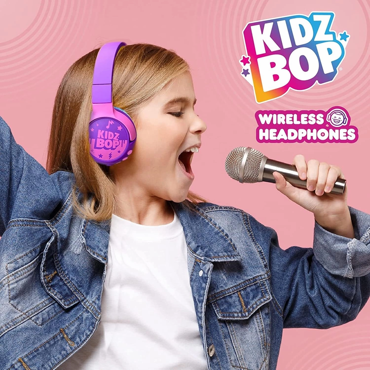 Move2Play, Kidz Bop, Bluetooth Headphones for Kids | Hi-Def Microphone & Speakers | 94dB Volume Limiting | Wireless | Adjustable | School Use | Gift 3 4 5 6 7 8  Year Old Girls Boys