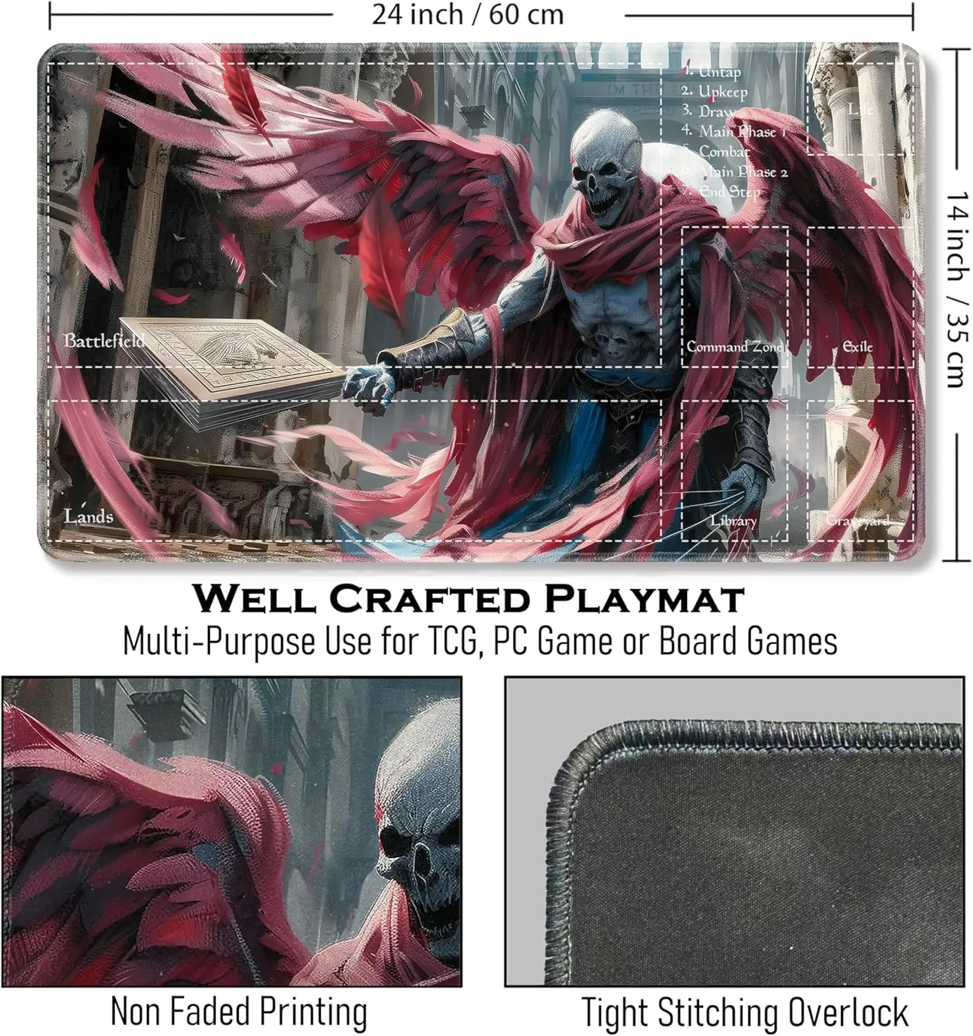 MTG Playmat 24” x 14”, Magic Playmat with Zones, Fits MTG Foundations, Poké, TCG, Yu-Gi-Oh!, Lorcana & Middle Earth Card Mat, Ultra Pro Quality, Free Storage Bag (God of Death Zone)