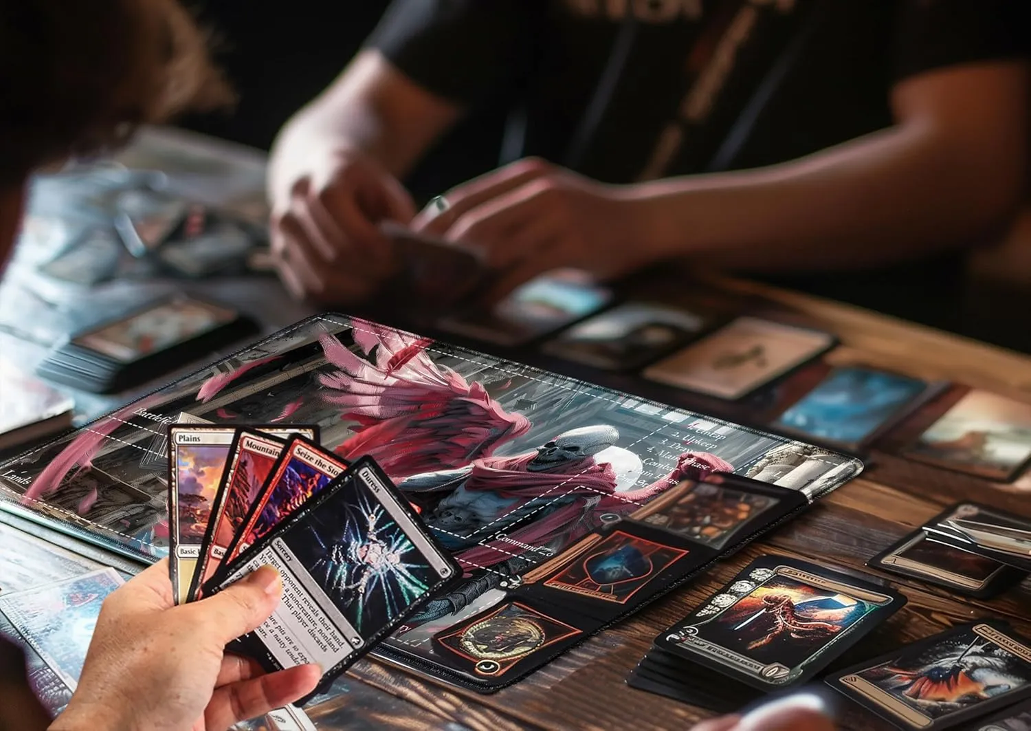 MTG Playmat 24” x 14”, Magic Playmat with Zones, Fits MTG Foundations, Poké, TCG, Yu-Gi-Oh!, Lorcana & Middle Earth Card Mat, Ultra Pro Quality, Free Storage Bag (God of Death Zone)