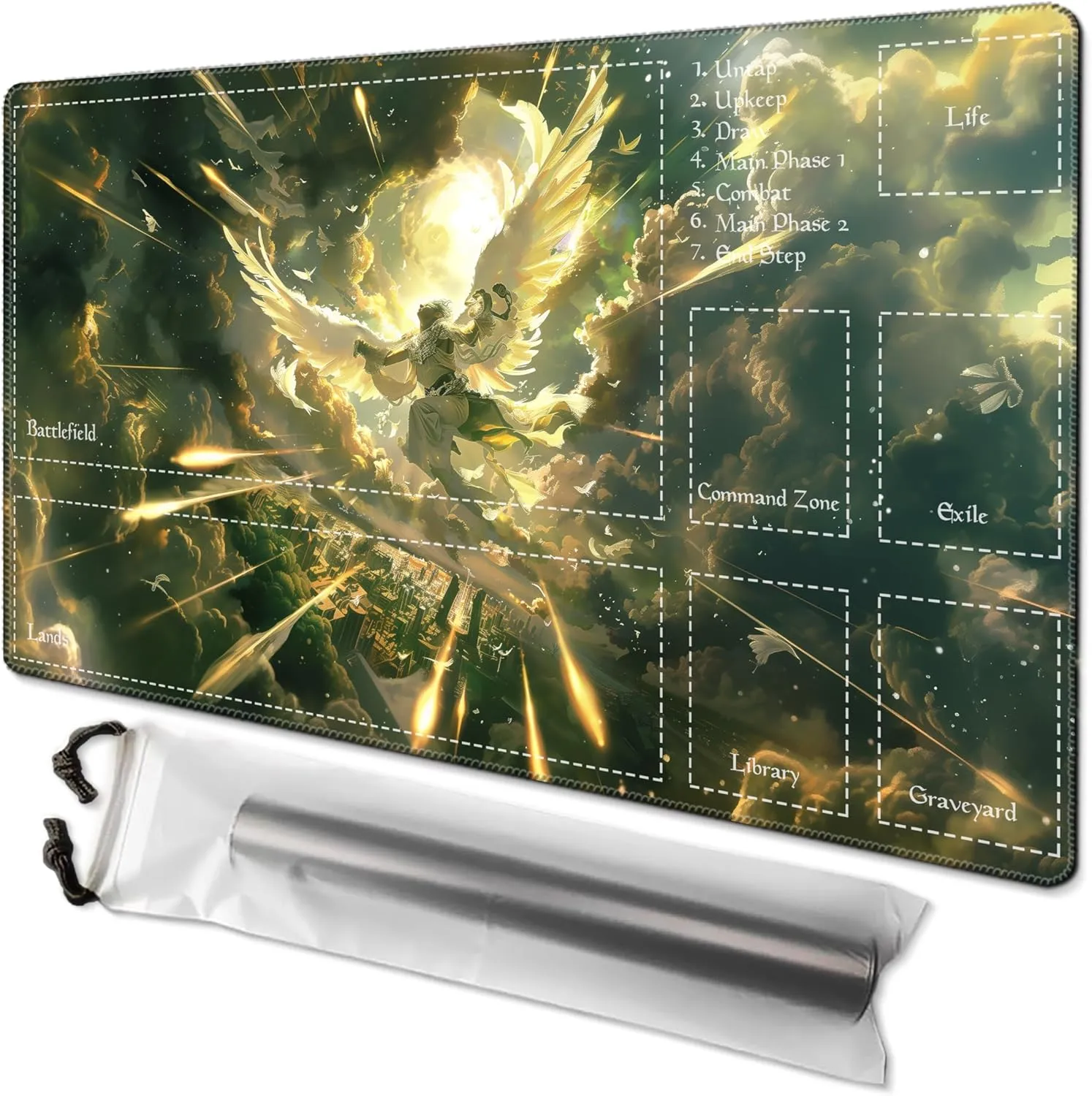 MTG Playmat 24” x 14”, Unique Art Playmat with Zones, Fits MTG Foundations, Poké, TCG, Yu-Gi-Oh!, Lorcana & Middle Earth Card Mat, Ultra Pro Quality, Free Storage Bag (Blade of Goldnight Zone)