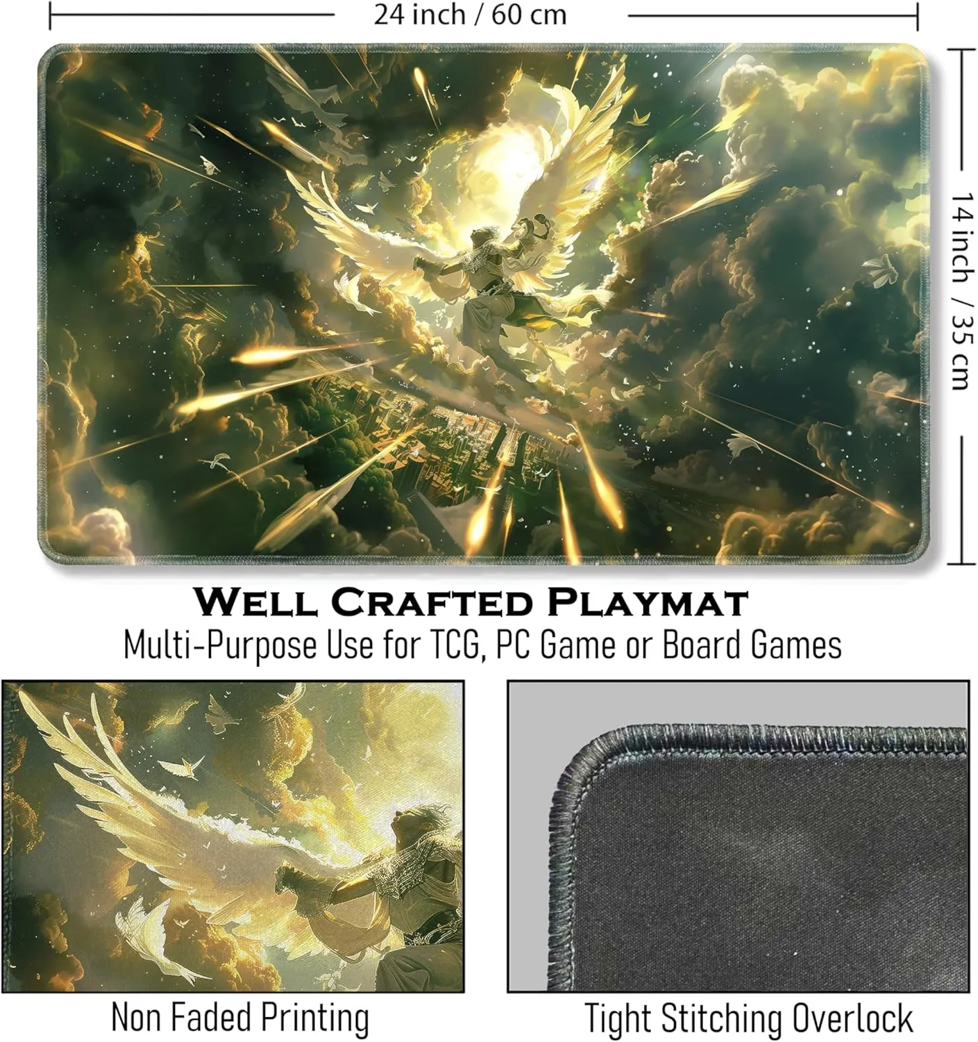 MTG Playmat 24” x 14”, Unique Art Playmat with Zones, Fits MTG Foundations, Poké, TCG, Yu-Gi-Oh!, Lorcana & Middle Earth Card Mat, Ultra Pro Quality, Free Storage Bag (Blade of Goldnight)
