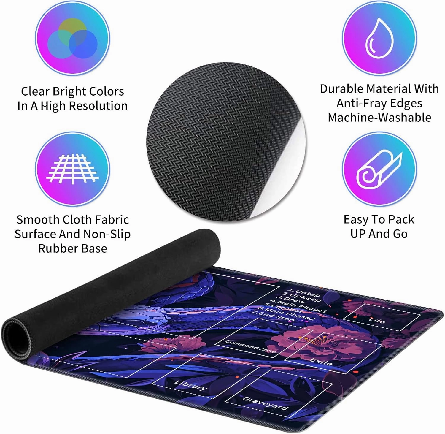 MTG Playmats for Magic The Gathering-Play Mat,Game Play Mat for MTG TCG 24" x 14" Board Game Card Game Trading Card Game Play Mat with Zones&Storage Bag,Mousepad Desk Mats,Purple Snake Flower