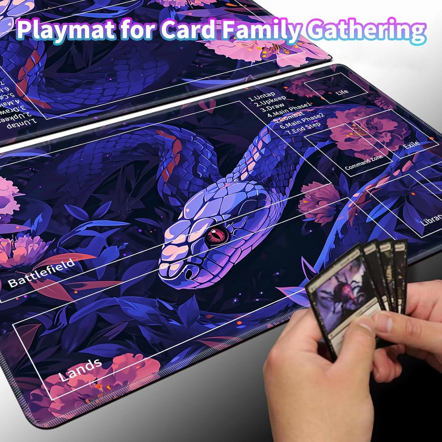 MTG Playmats for Magic The Gathering-Play Mat,Game Play Mat for MTG TCG 24" x 14" Board Game Card Game Trading Card Game Play Mat with Zones&Storage Bag,Mousepad Desk Mats,Purple Snake Flower