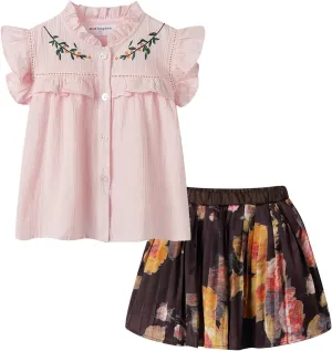 Mud Kingdom Beautiful Girl Skirt Set Floral Ruffle Sleeveless Summer Casual Clothing
