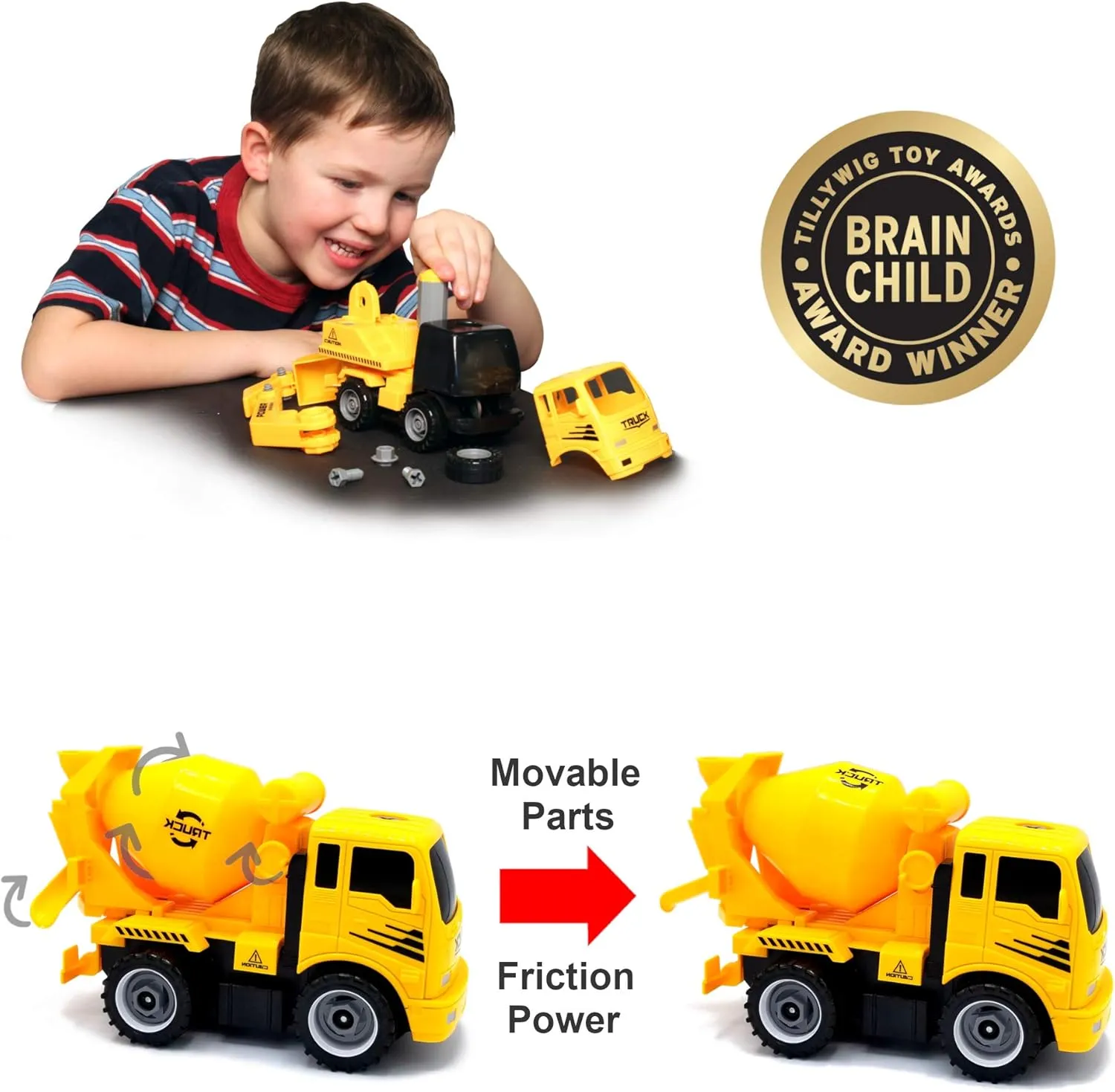 MUKIKIM Construct A Truck - Mixer. Take it Apart & Put it Back Together   Friction Powered(2-Toys-in-1!) Awesome Award Winning Toy That Encourages Creativity! …
