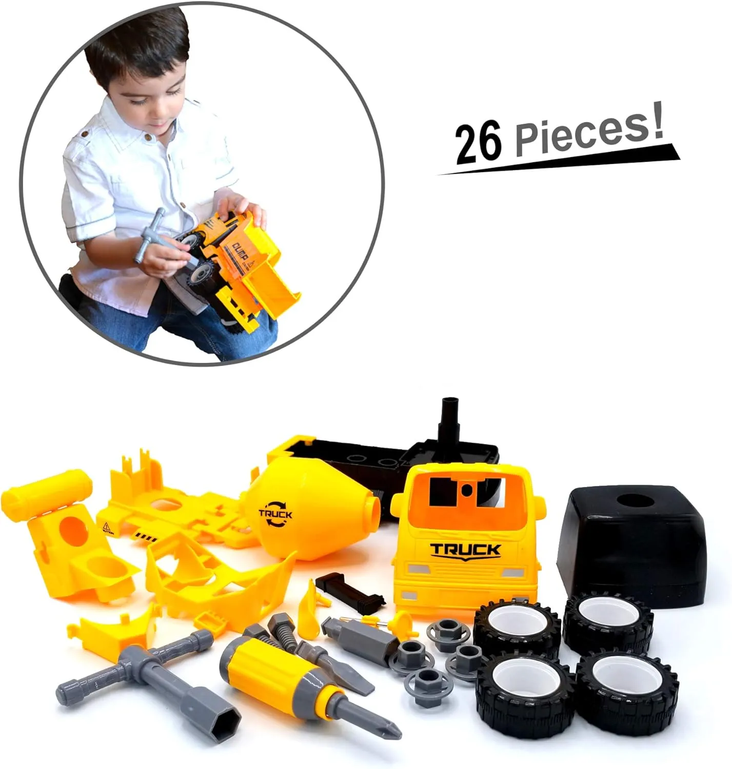 MUKIKIM Construct A Truck - Mixer. Take it Apart & Put it Back Together   Friction Powered(2-Toys-in-1!) Awesome Award Winning Toy That Encourages Creativity! …