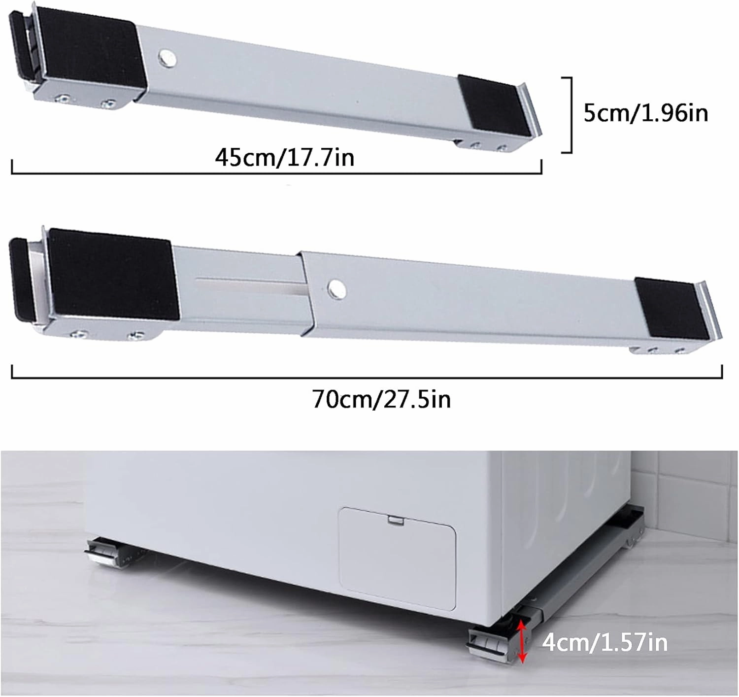 Multi-Functional Washing Machine Stand,Adjustable Base Mobile Furniture Dolly Roller with 24 Wheels,for Mini Fridge,Washing,Dryer,Max Load 661LB(300KG) (Color : White, Size : 4pcs)